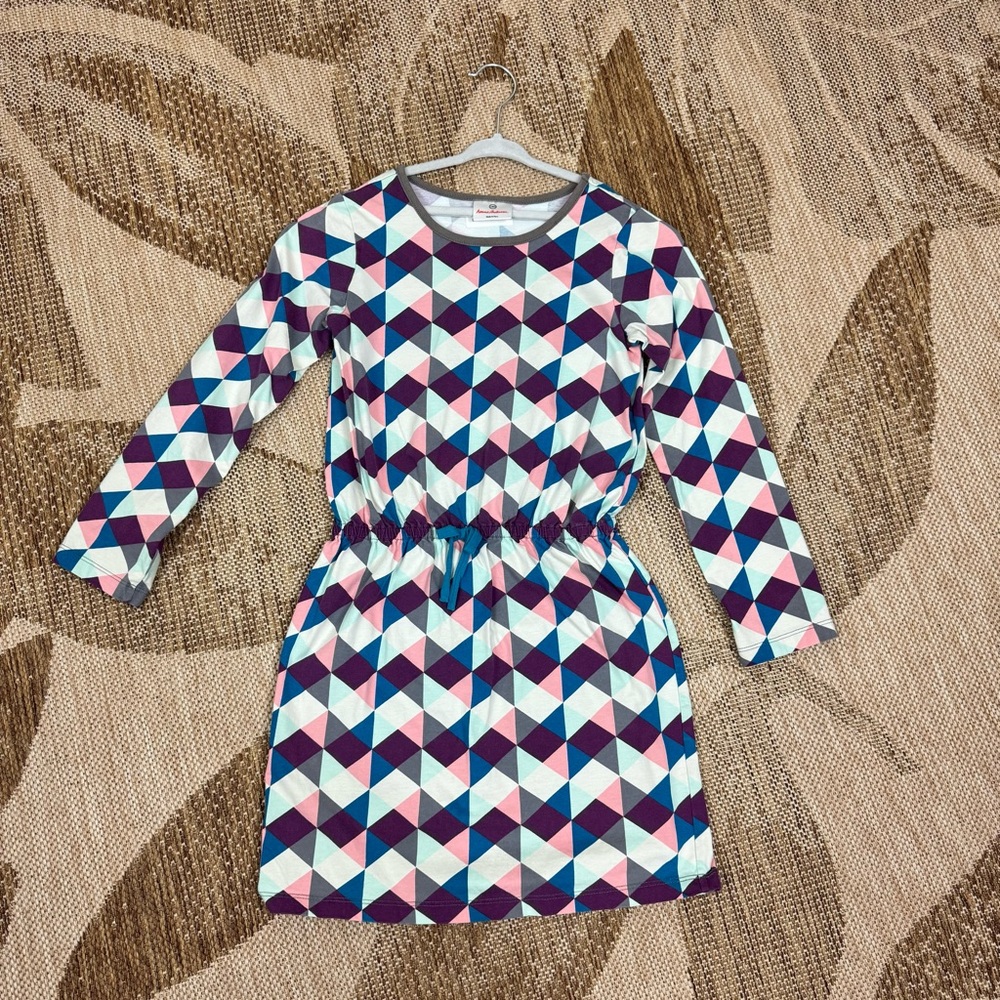 Hannah Andersson Geometric Pattern Print Grils Long Sleeve Dress size 140 l 10